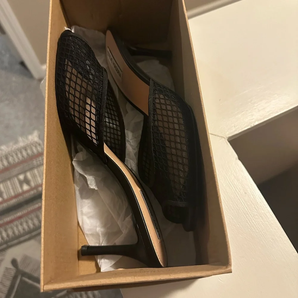 Steve Madden Black Mesh Open-Toe Heels - Picture 5 of 6